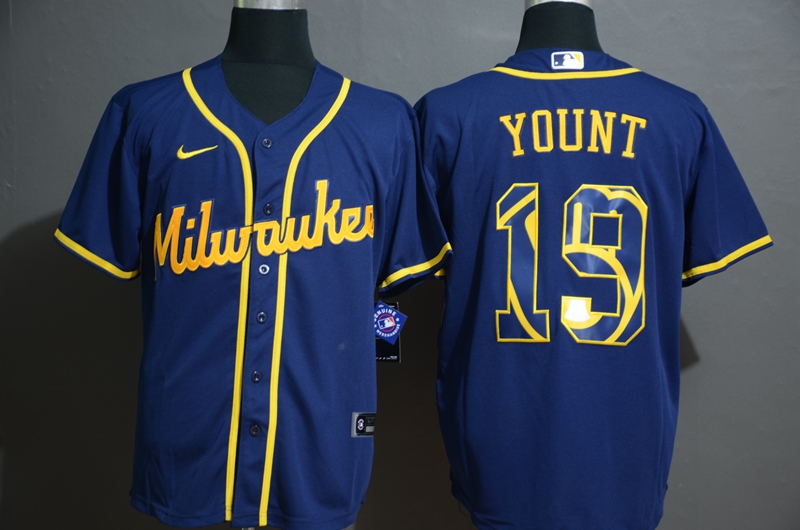 2020 MLB Men Milwaukee Brewers #19 Yount Nike blue 2020 Authentic Player Jersey->mlb hats->Sports Caps